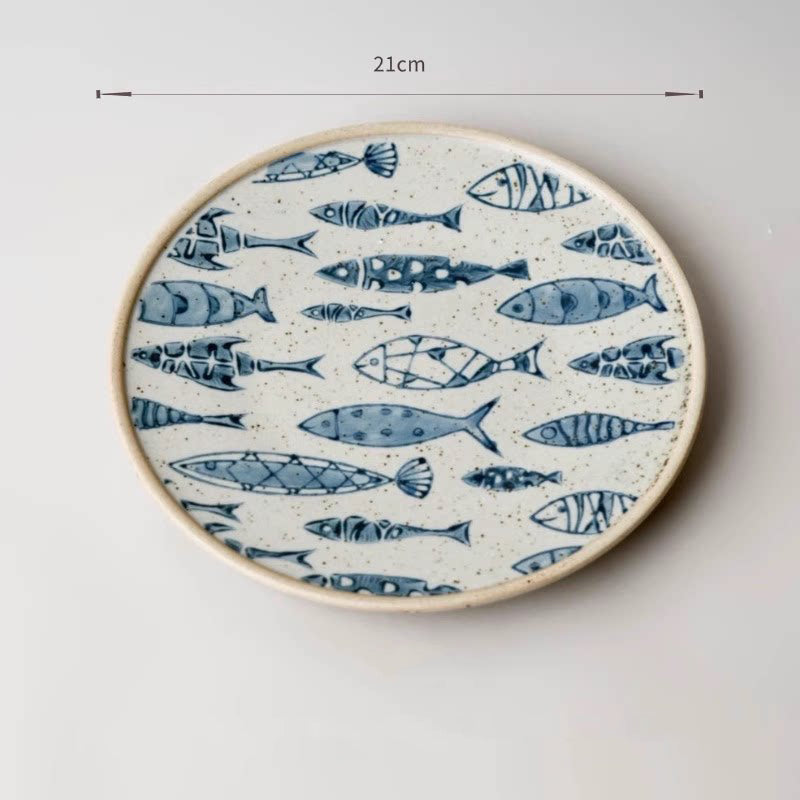Handcrafted Hand-Painted Breakfast Plate in Blue and White