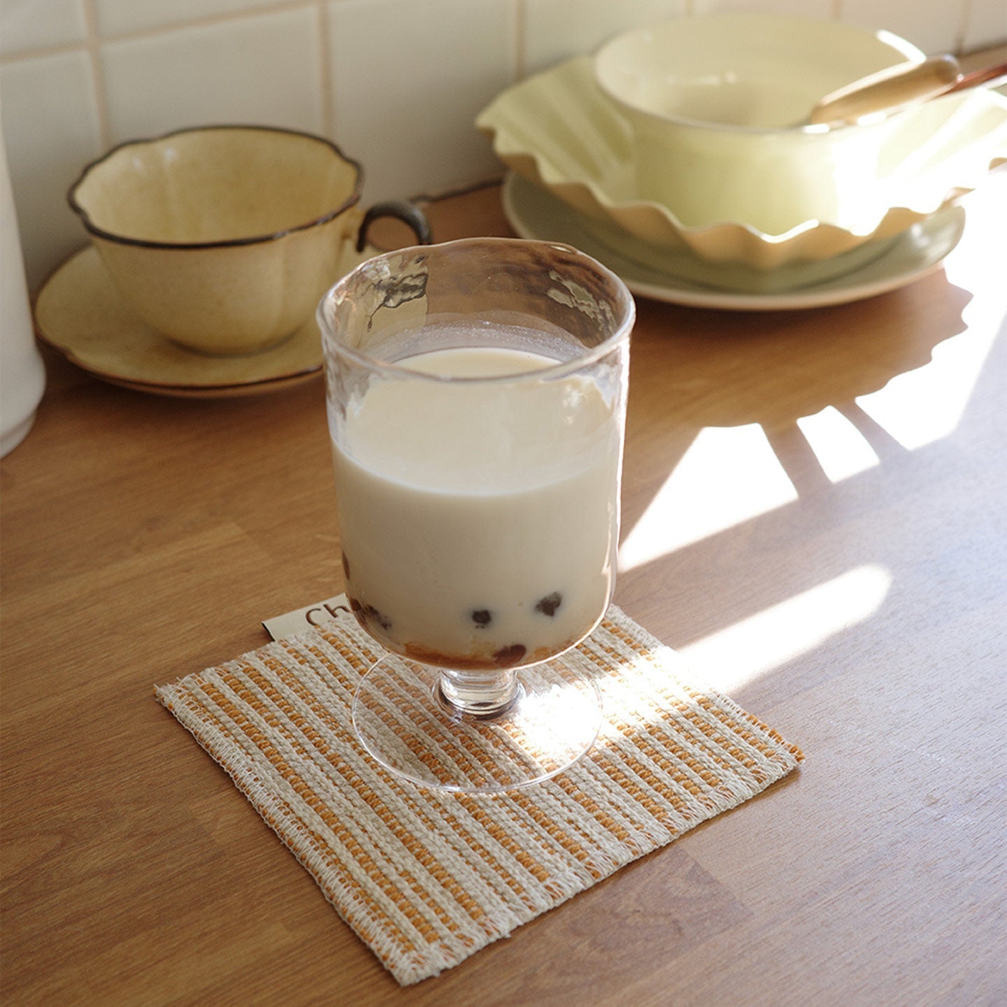Handwoven Cotton Coaster in Vintage Style