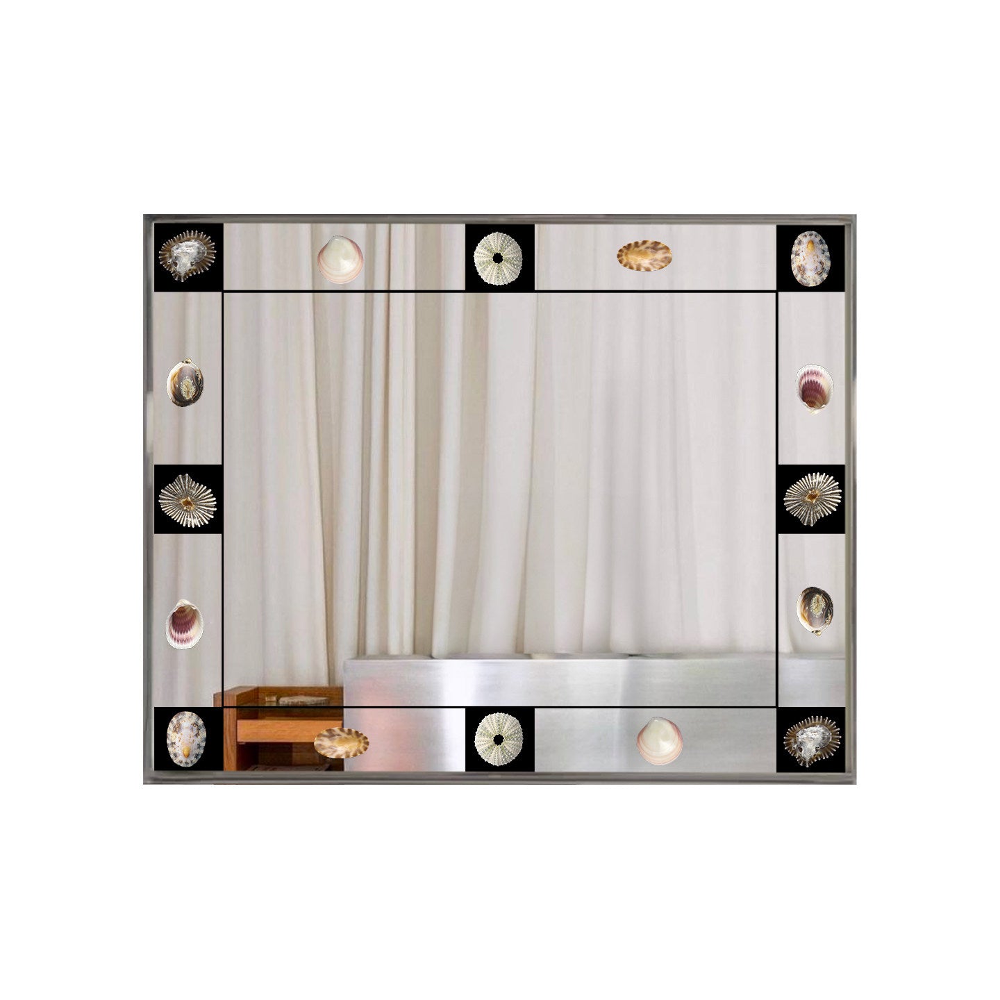 Vintage Bauhaus Wandspiegel – Künstlerischer Dekospiegel mit Muscheldetails & Silberrahmen