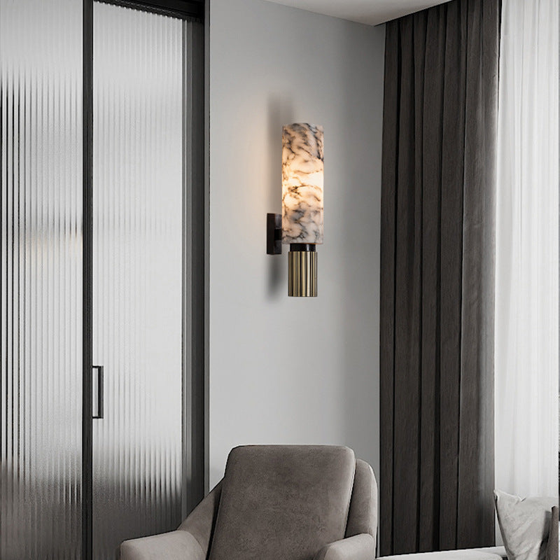 Modern Luxury Brass Wall Lamp with Marble Look
