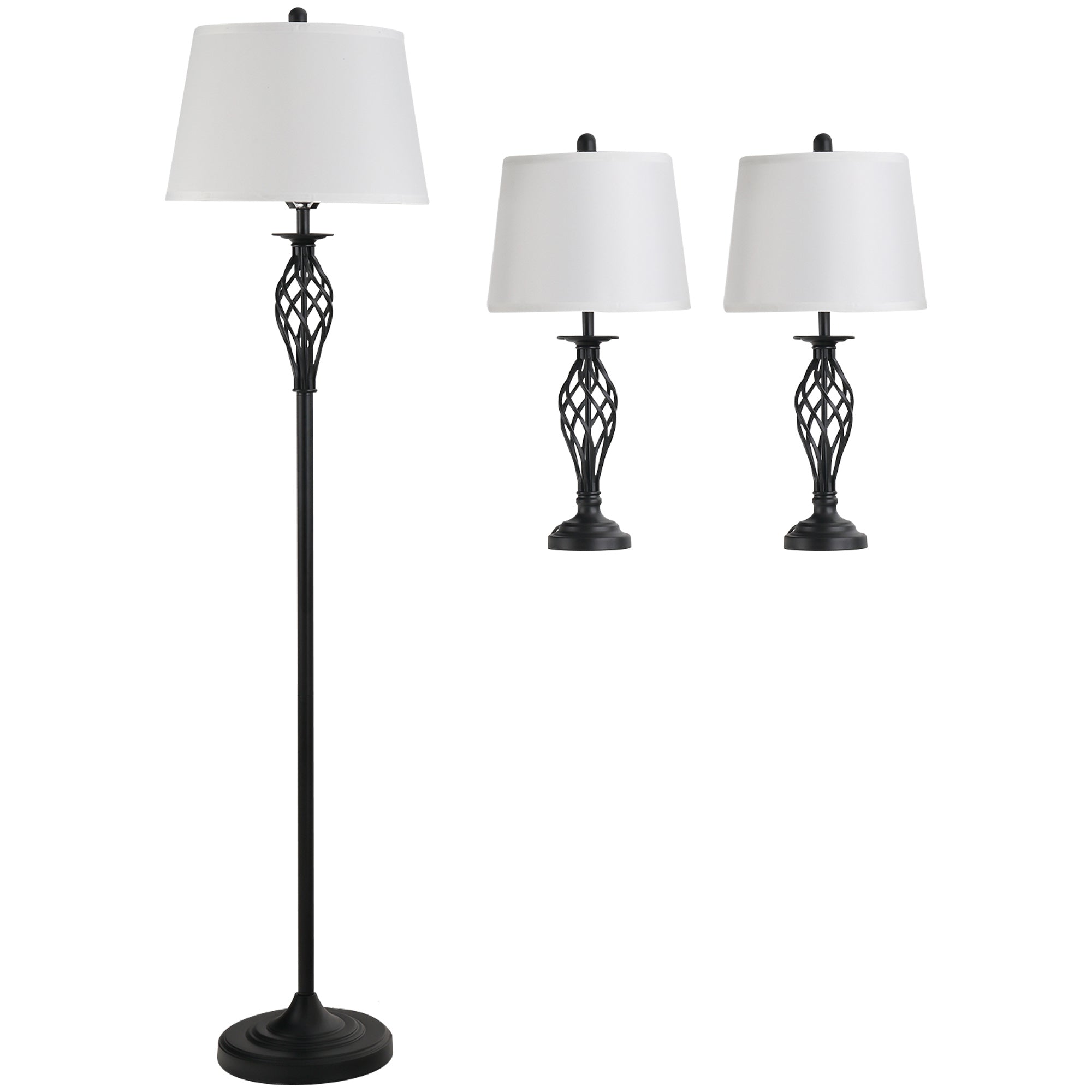 Vintage 3-delige lampenset met vloer- en tafellampen