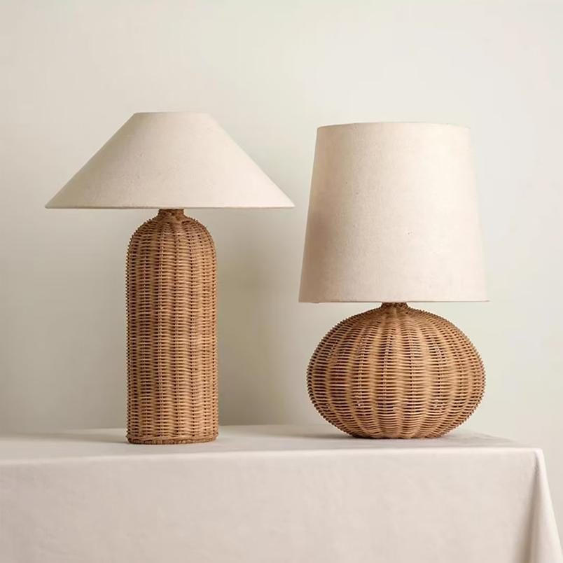 Wabi-Sabi Rattan Table Lamp in Vintage Style
