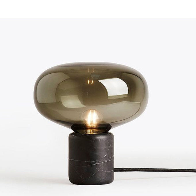 Moderne designer tafellamp – Glazen & Marmeren Lamp met Rookglazen Kap