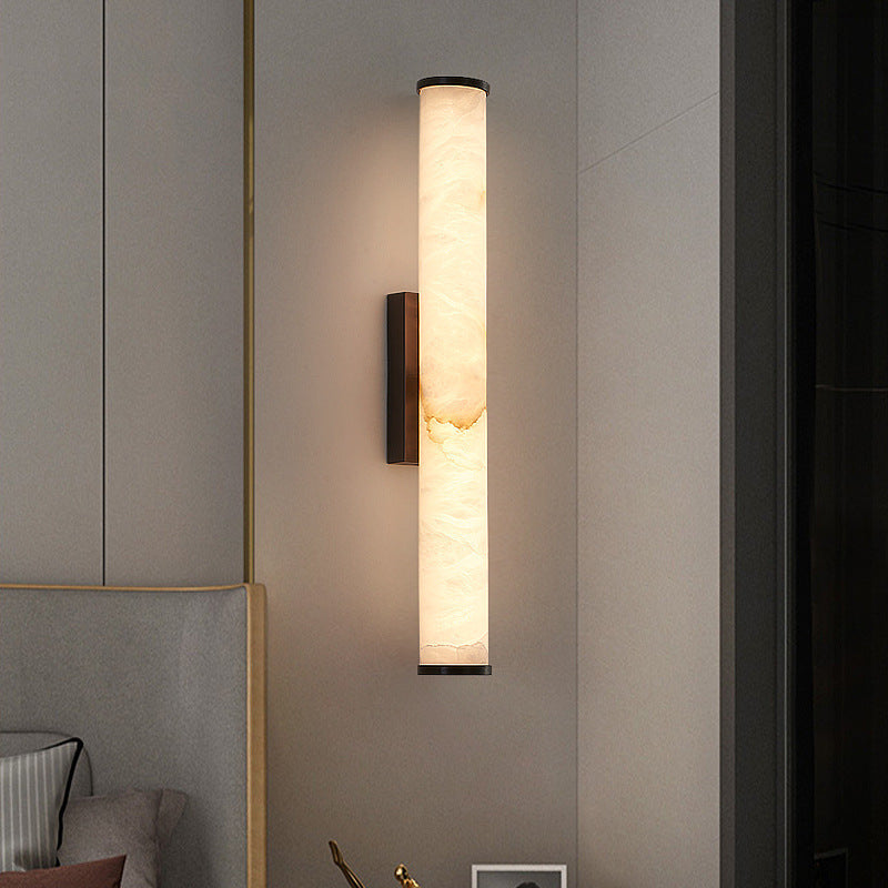 Linear Marble Wall Lamp with Brass Structure