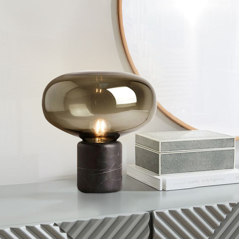 Modern Designer Table Lamp – Glass & Marble Lamp with Smoked Glass Shade