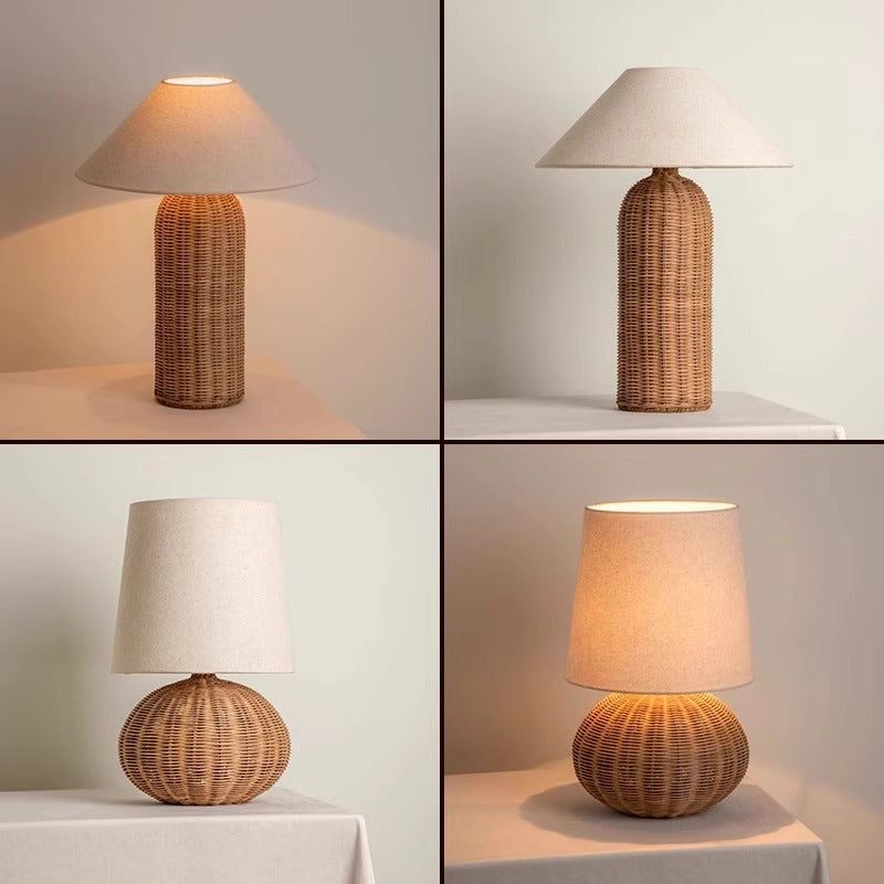 Wabi-Sabi Rattan Table Lamp in Vintage Style