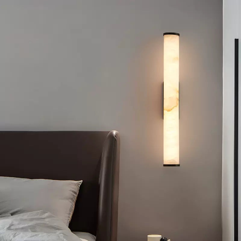 Linear Marble Wall Lamp with Brass Structure