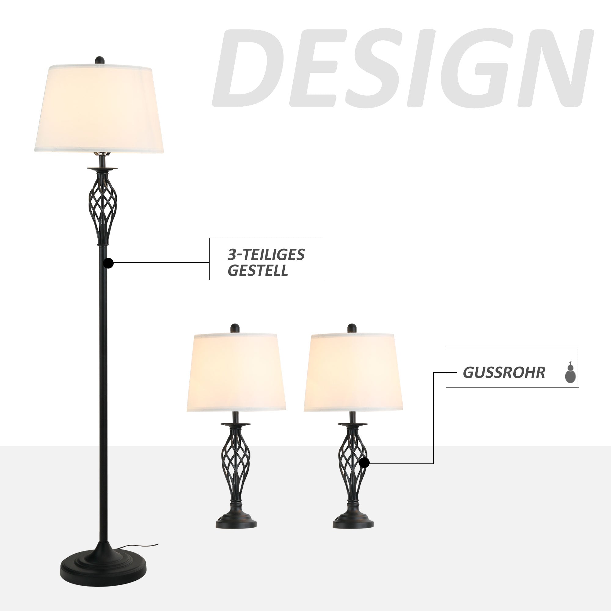 Vintage 3-Piece Lamp Set with Floor and Table Lights