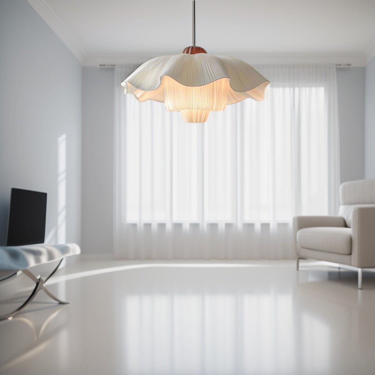 Frans-geïnspireerde hanglamp met stoffen kap in romantisch design
