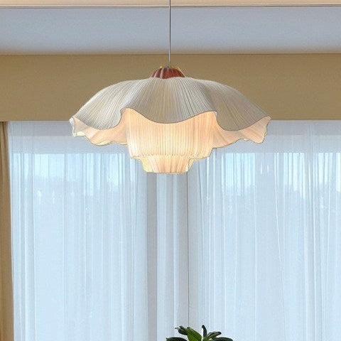 French-Inspired Pendant Light with Fabric Shade in Romantic Design
