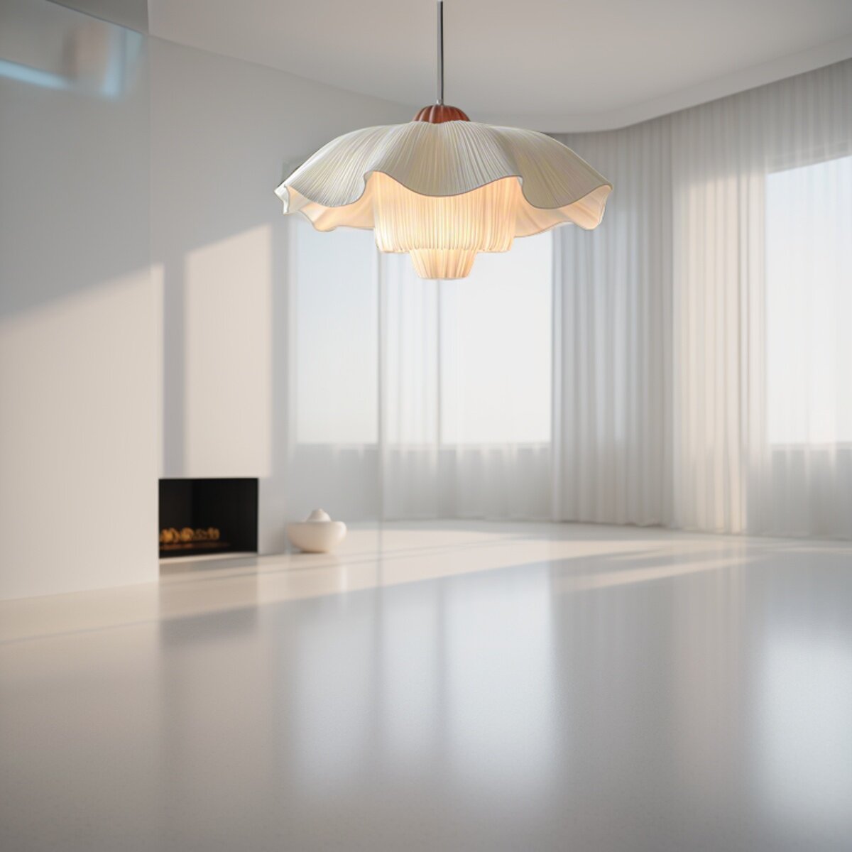 French-Inspired Pendant Light with Fabric Shade in Romantic Design