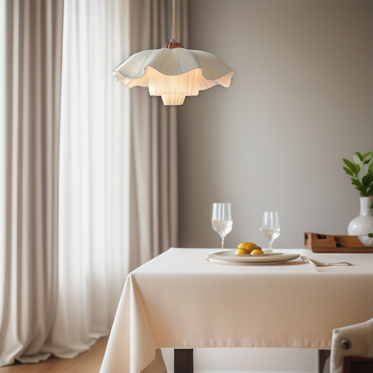 French-Inspired Pendant Light with Fabric Shade in Romantic Design