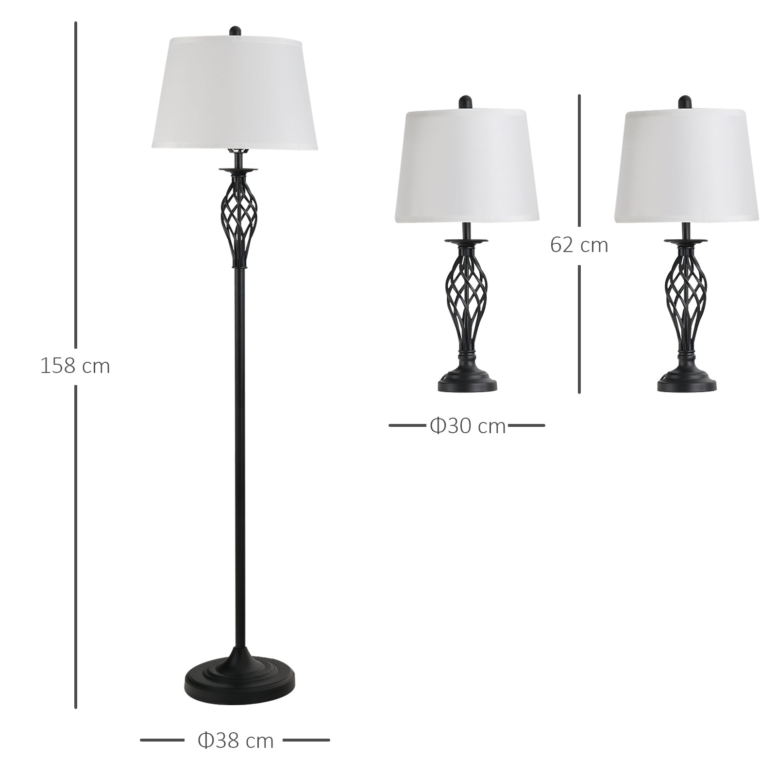 Vintage 3-Piece Lamp Set with Floor and Table Lights