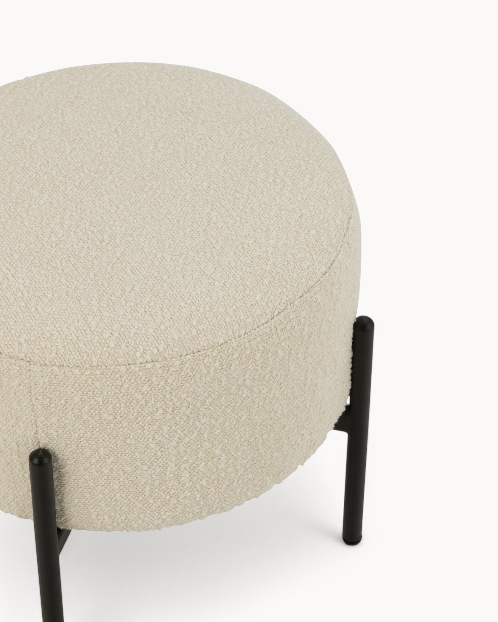 J-Line – Stool Bouclé – White & Black, Plywood & Polyester, 44x41.5 cm