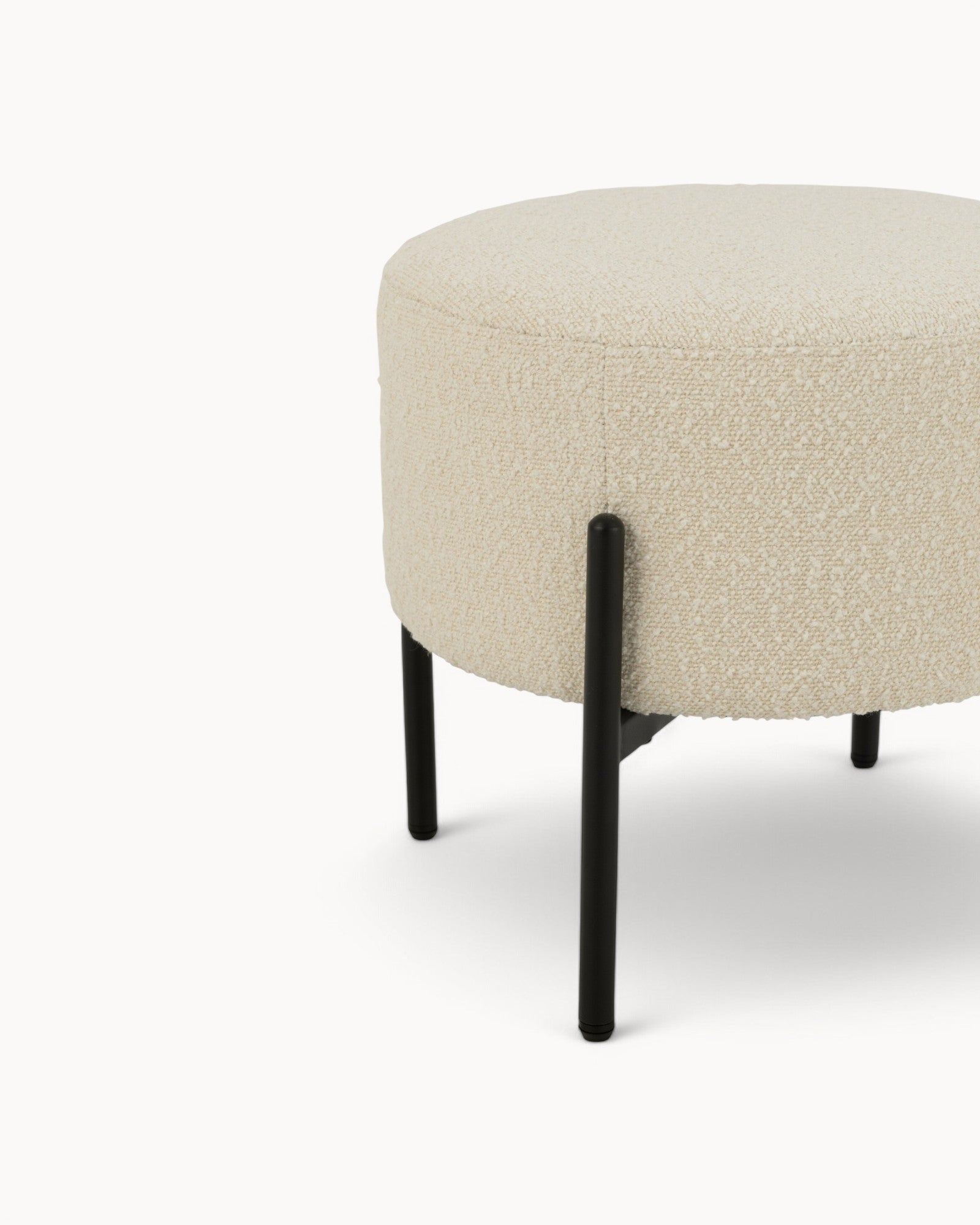 J-Line – Stool Bouclé – White & Black, Plywood & Polyester, 44x41.5 cm