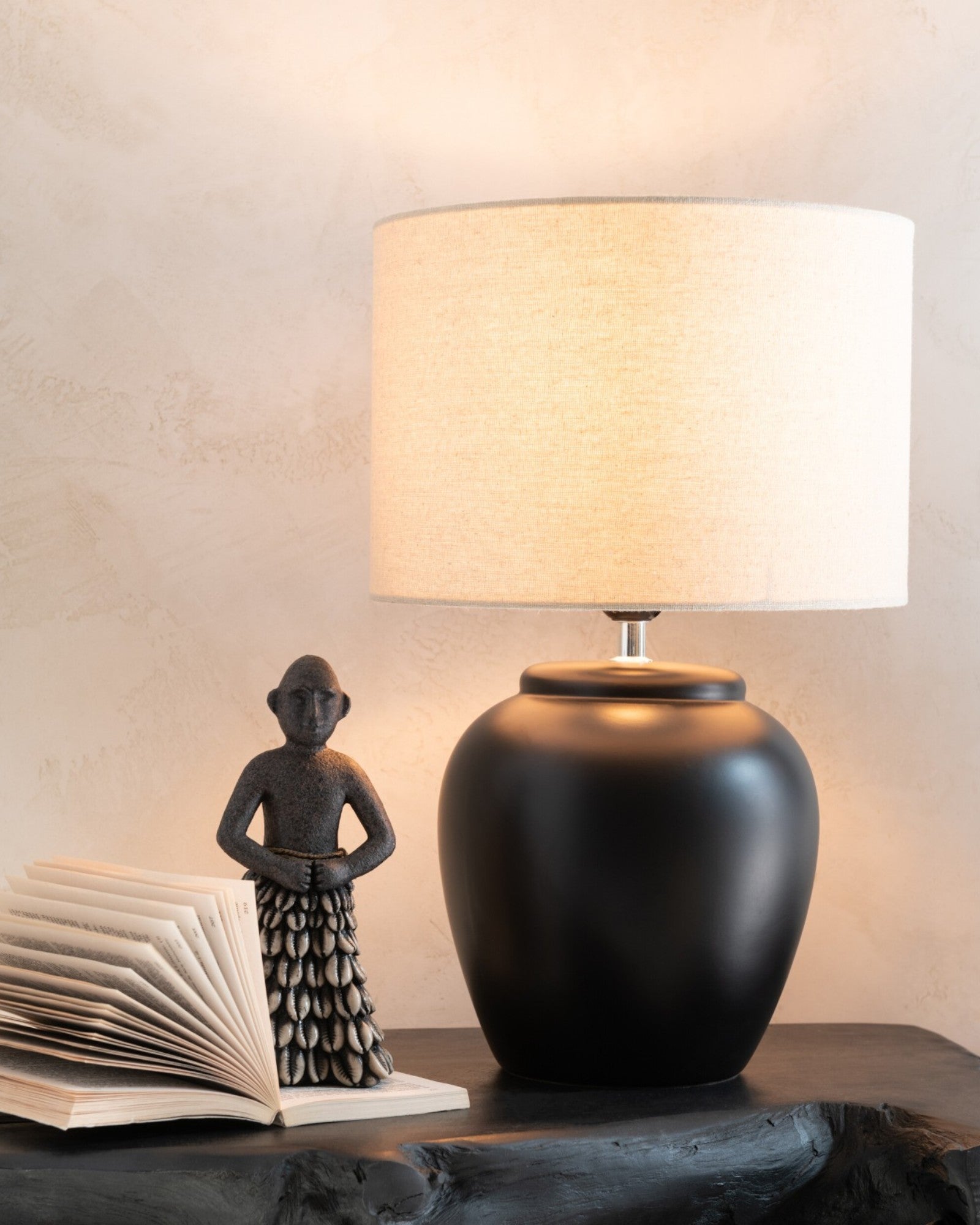 J-Line – Table Lamp – Meli Light – Black Ceramic Base with Linen Shade – Large