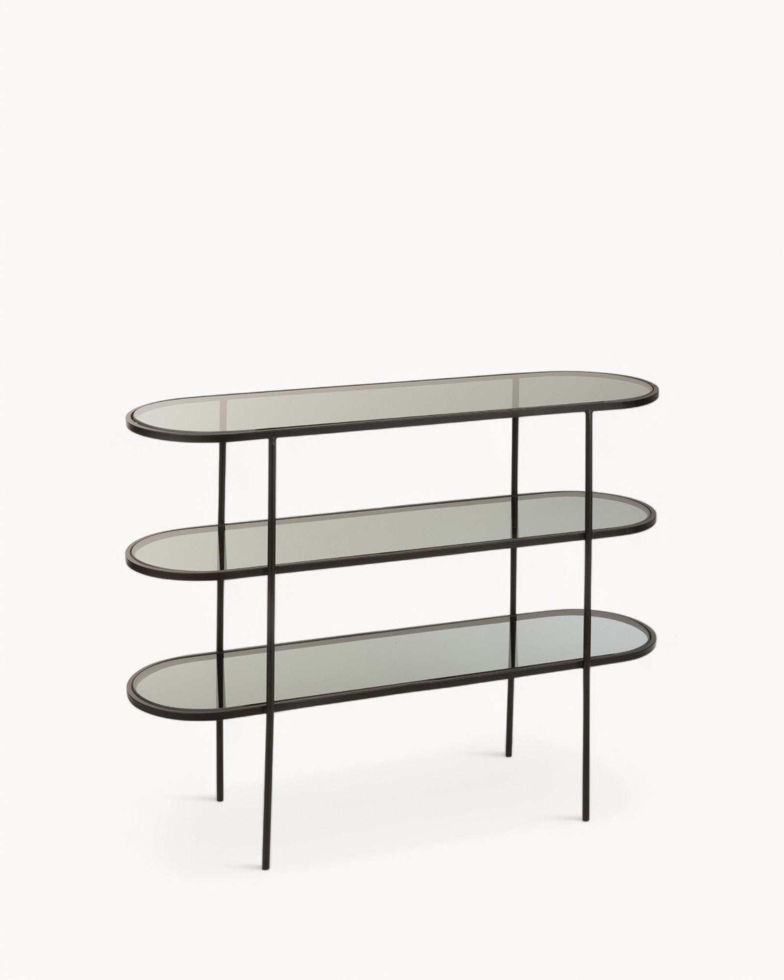 J-Line - Metal Storage Rack - 3 Tier with Glass Shelves - Black 100x30x80 cm