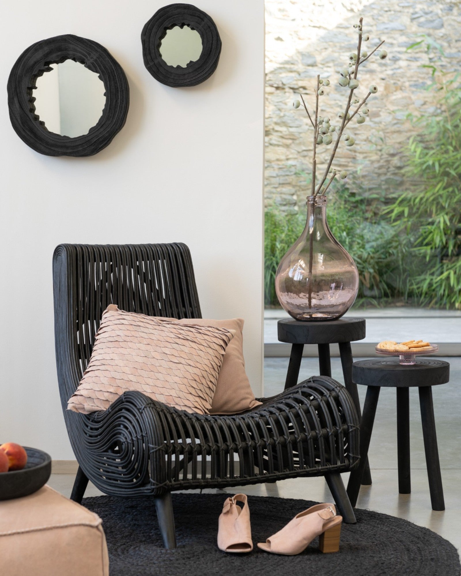 J-Line - Set of 2 Stools - Black Paulownia Wood - Modern & Versatile