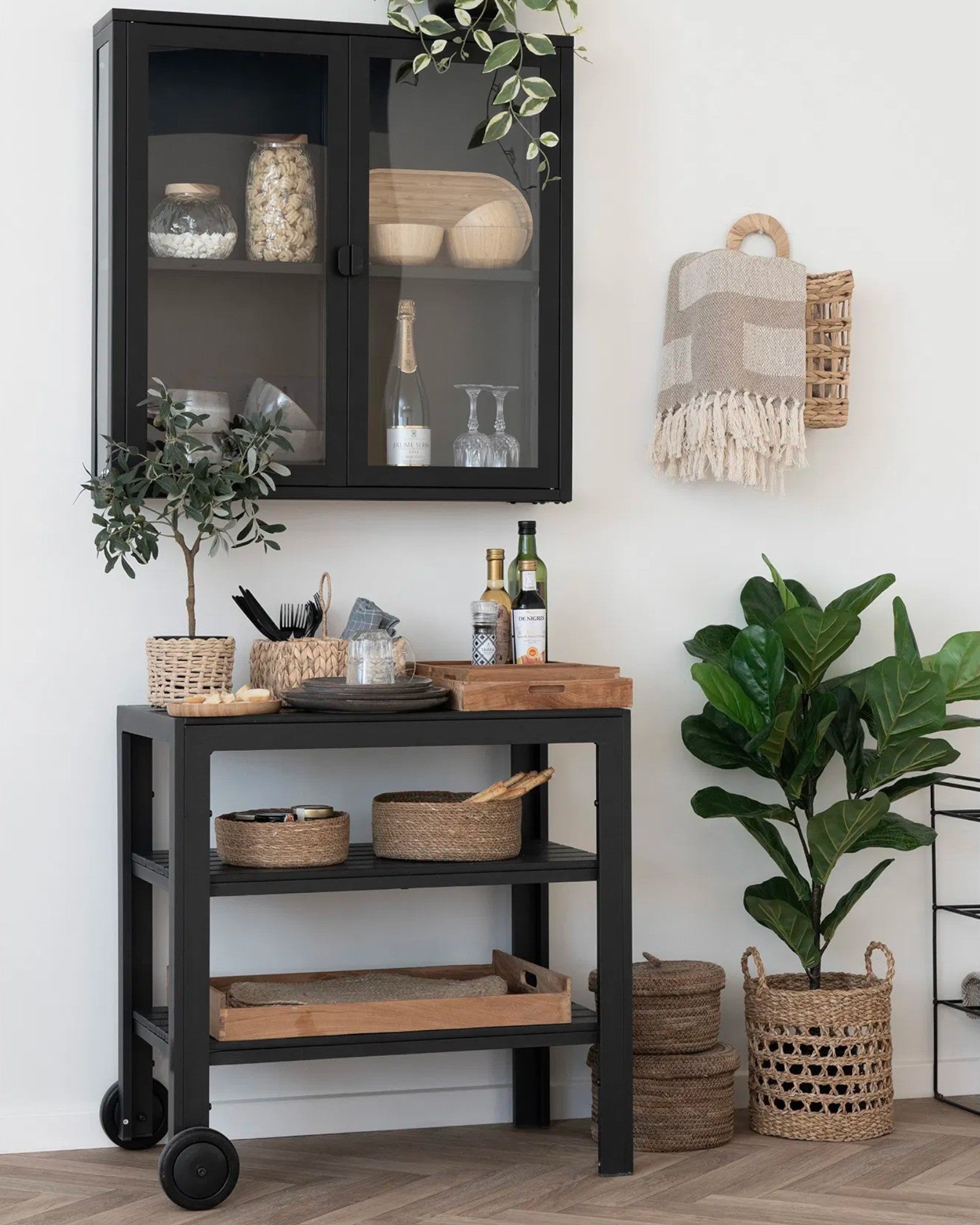 Wall Cabinet - Modern - Black - Glass & steel - 80x18x80 cm