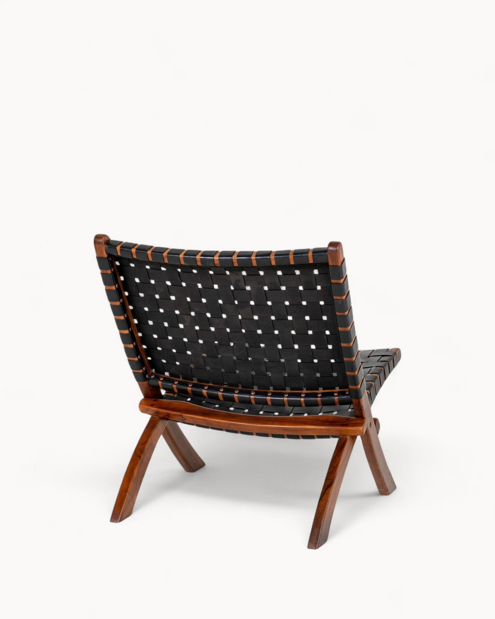 Folding Chair - Black Leather with Teak Legs - Modern Design