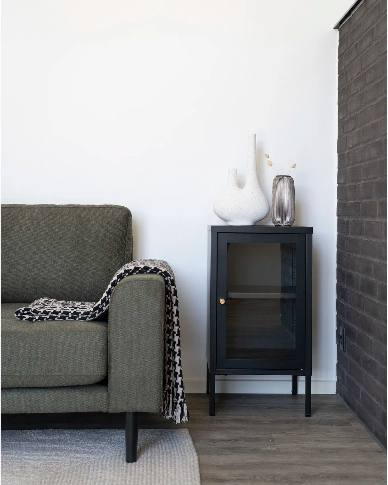 Metal Cabinet with Glass Door - Black - 38x35x70 cm - Modern Design