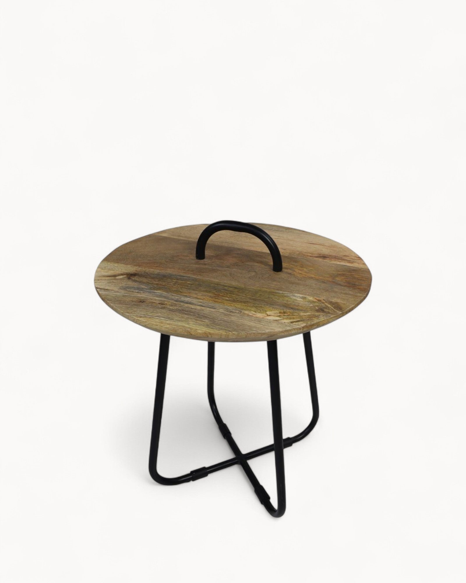 HSM Collection - Side Table Round - Mango Wood & Metal - 45x55 cm