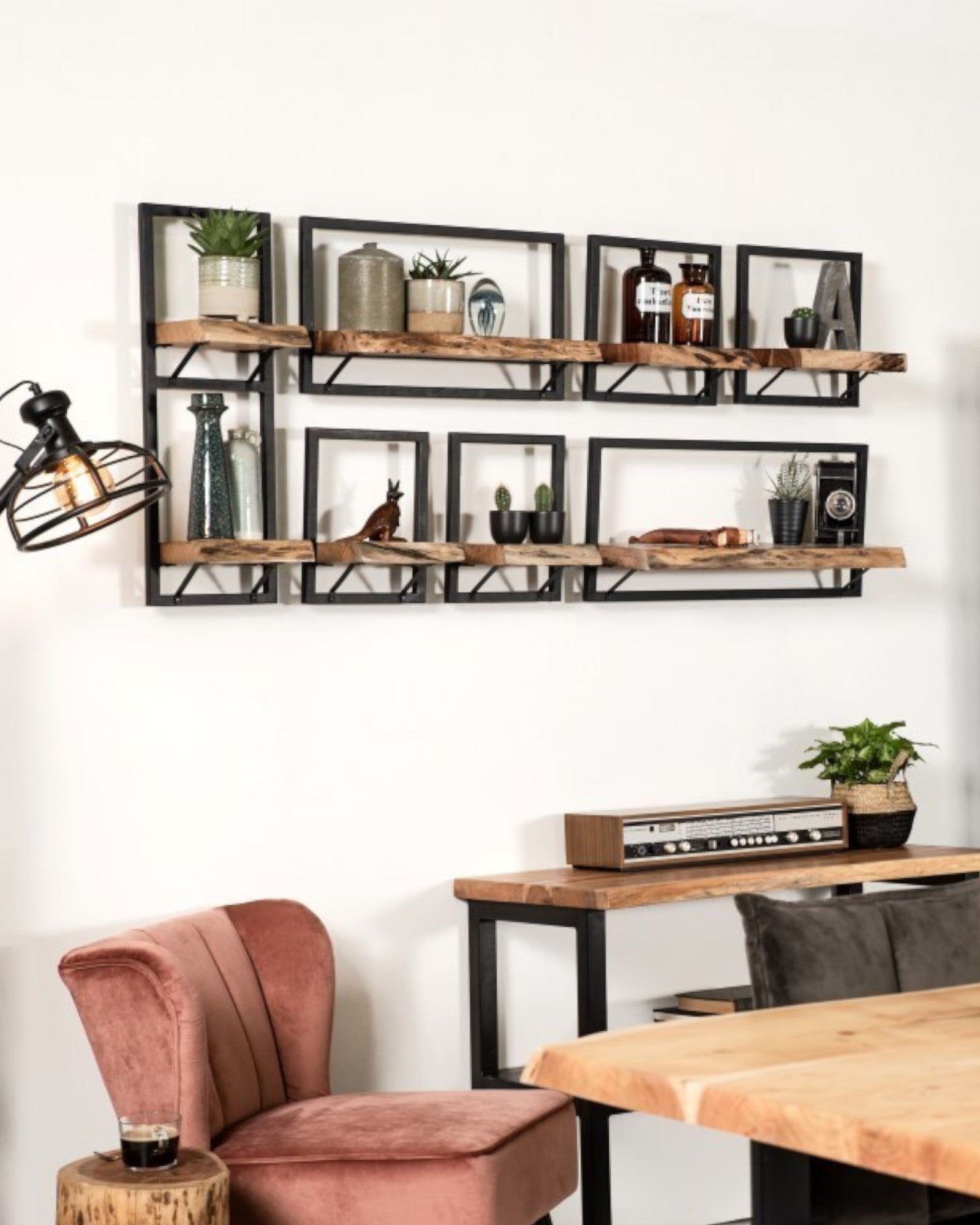 HSM Collection - Levels Live Edge Wall Shelf - Acacia/Black - 56x22x32 cm