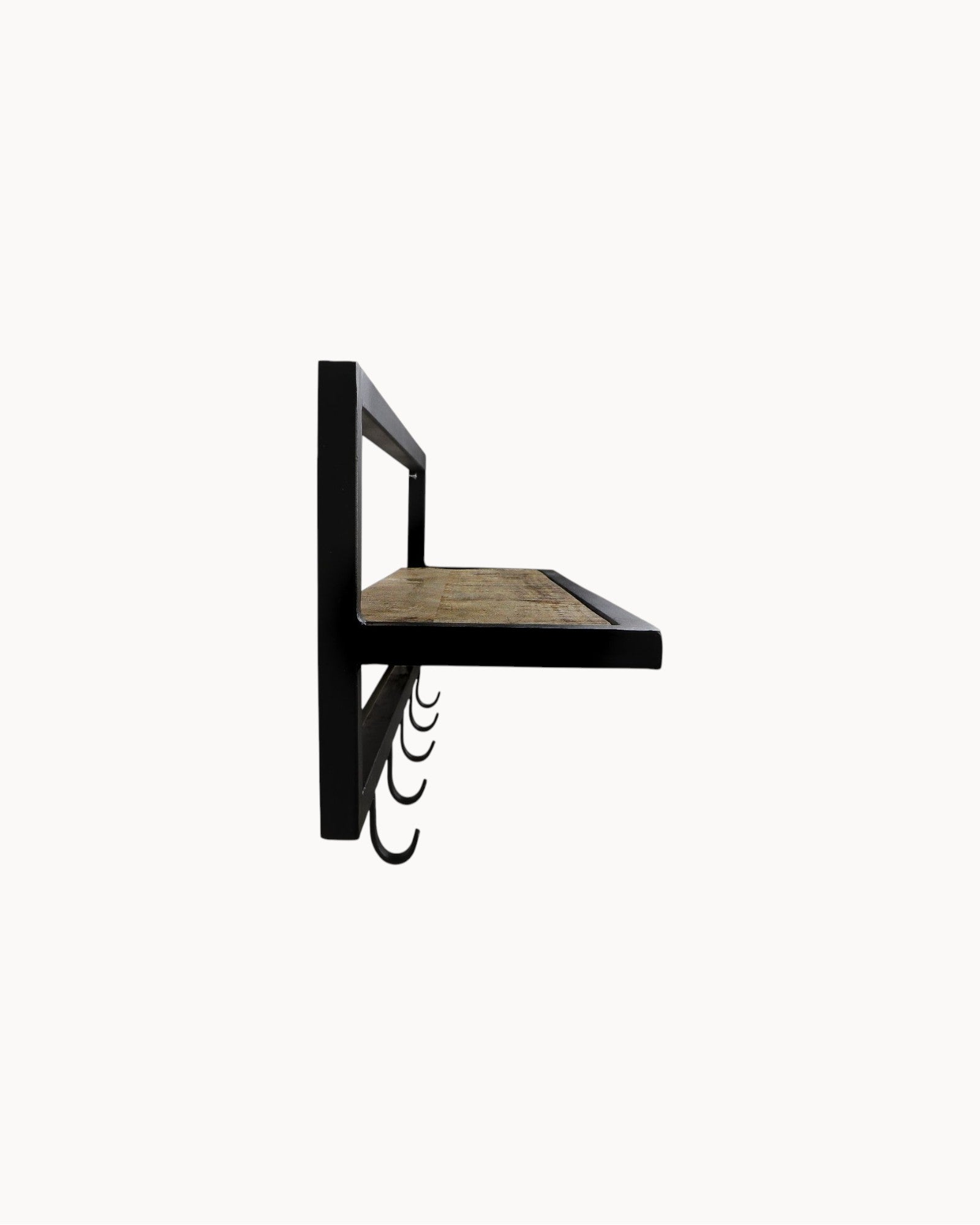 HSM Collection - Wall Coat Rack with Shelf, 5 hooks, Acacia/Black, 66cm