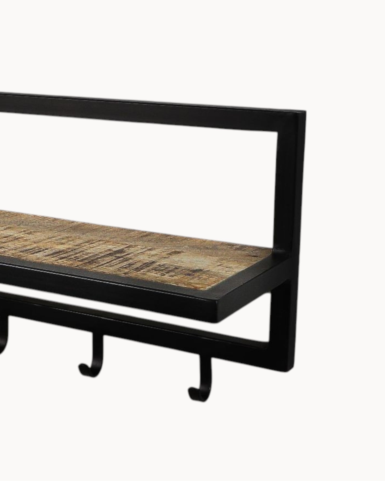 HSM Collection - Wall Coat Rack with Shelf, 5 hooks, Acacia/Black, 66cm