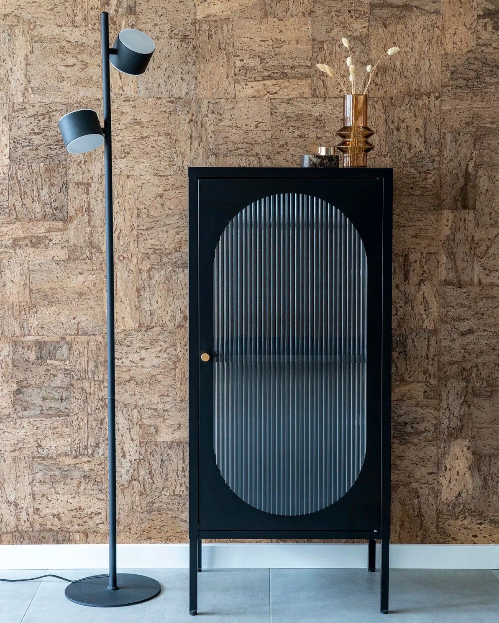 Display Cabinet - Modern Design - Black - Steel & Glass - 110 cm High