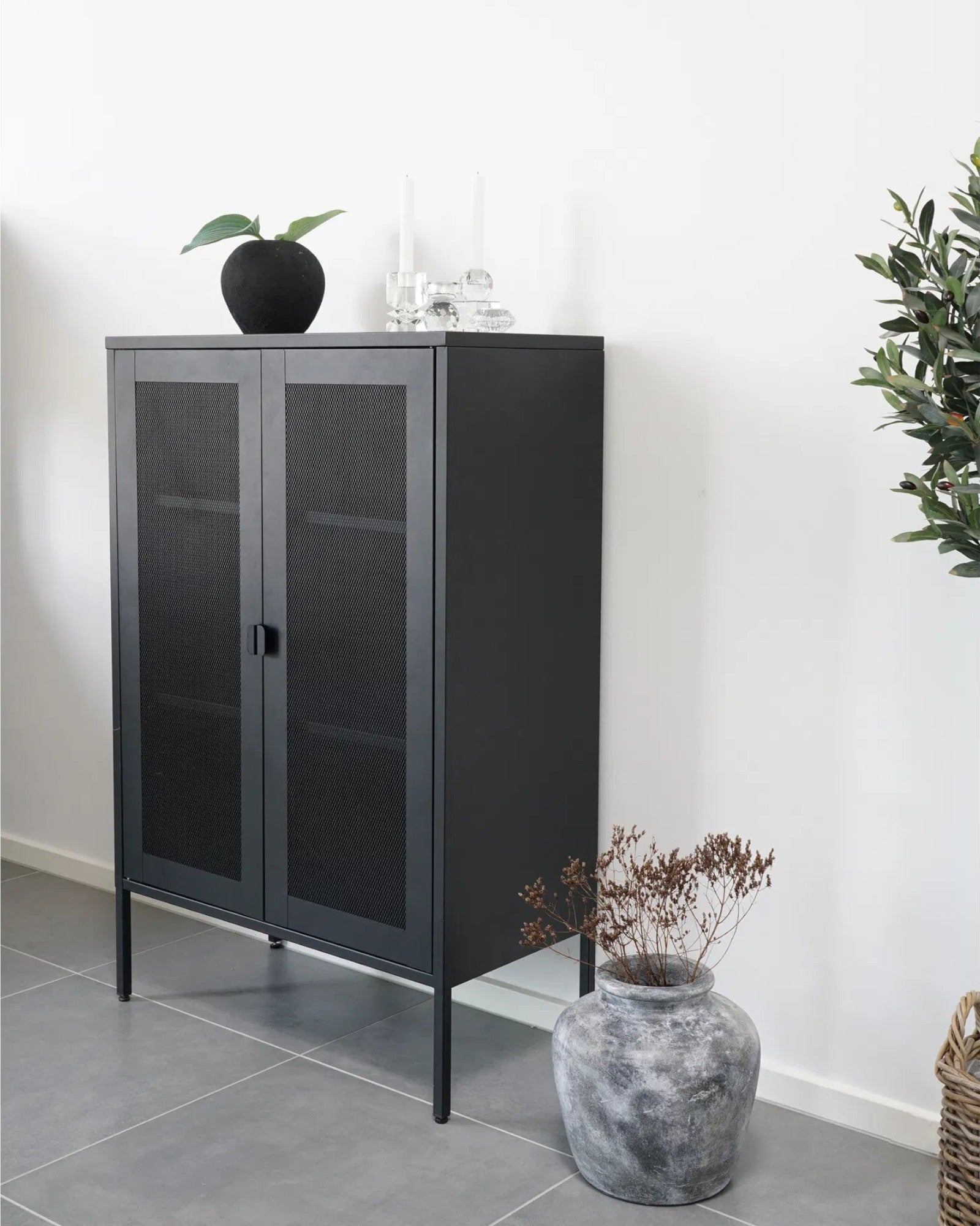 Metal Cabinet with Mesh Doors - Black - 80x40x120 cm - Industrial