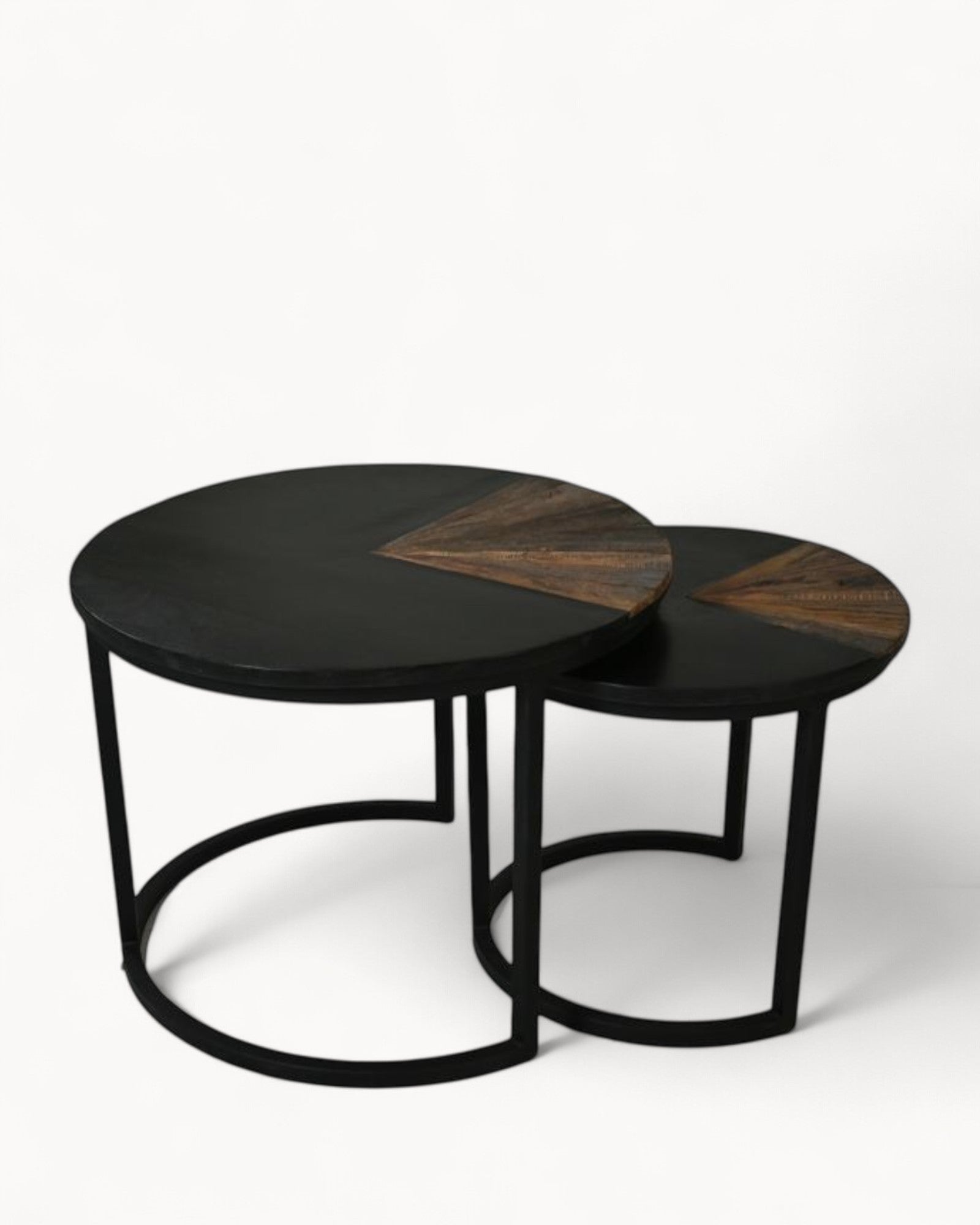 Coffee Table Set - HSM Collection Ronin - Round Teak Metal - Natural/Black