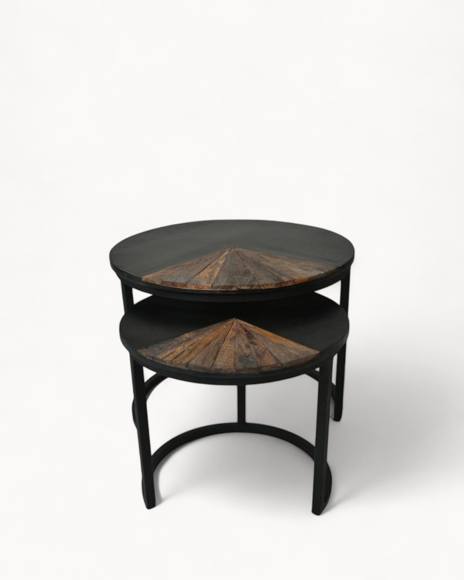 Coffee Table Set - HSM Collection Ronin - Round Teak Metal - Natural/Black