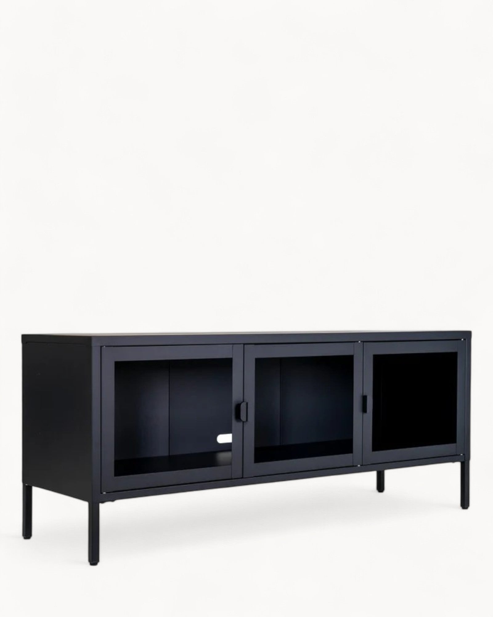 Brisbane TV Stand – Black TV Cabinet with Glass Doors 130x40x55 cm