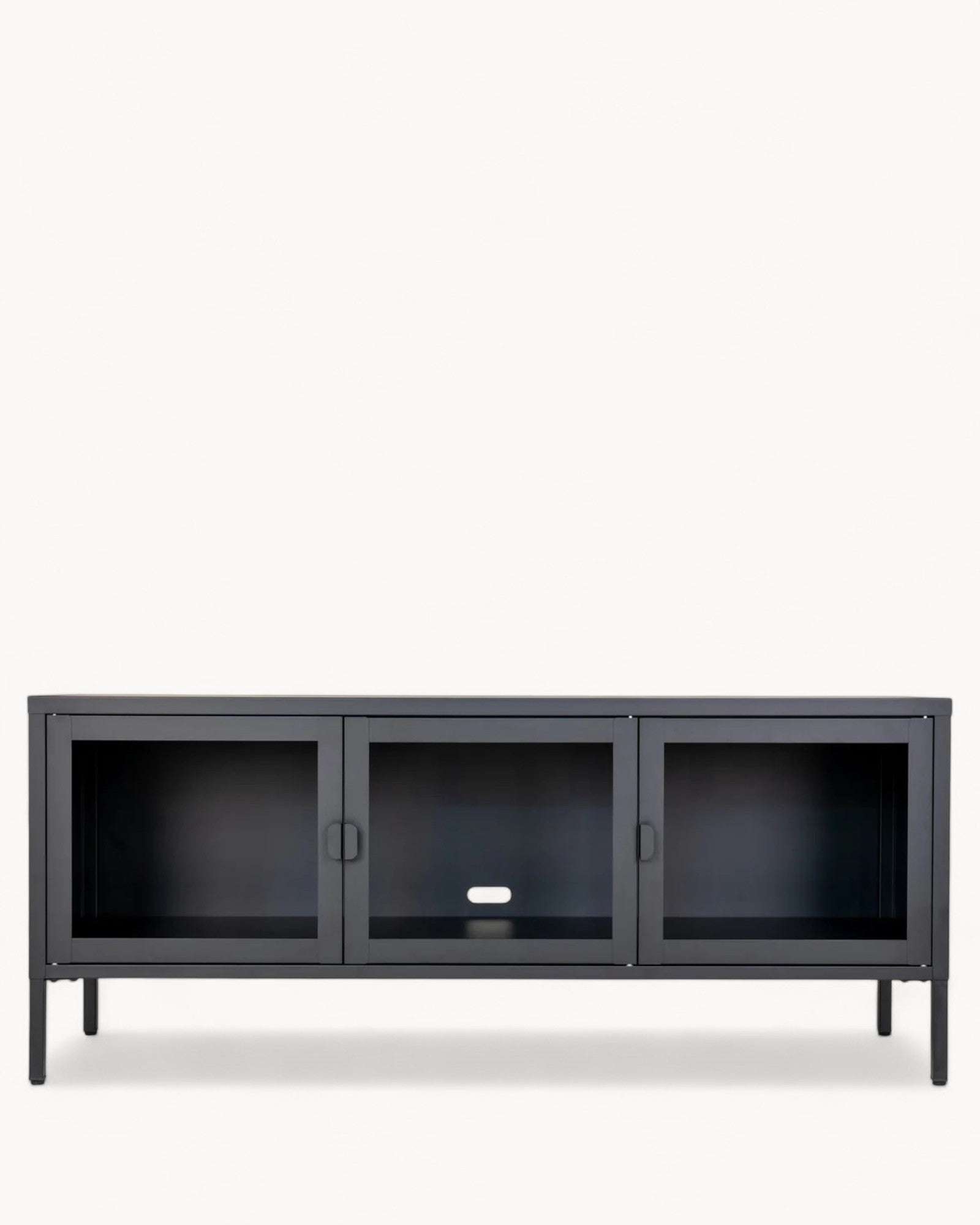 Brisbane TV Stand – Black TV Cabinet with Glass Doors 130x40x55 cm