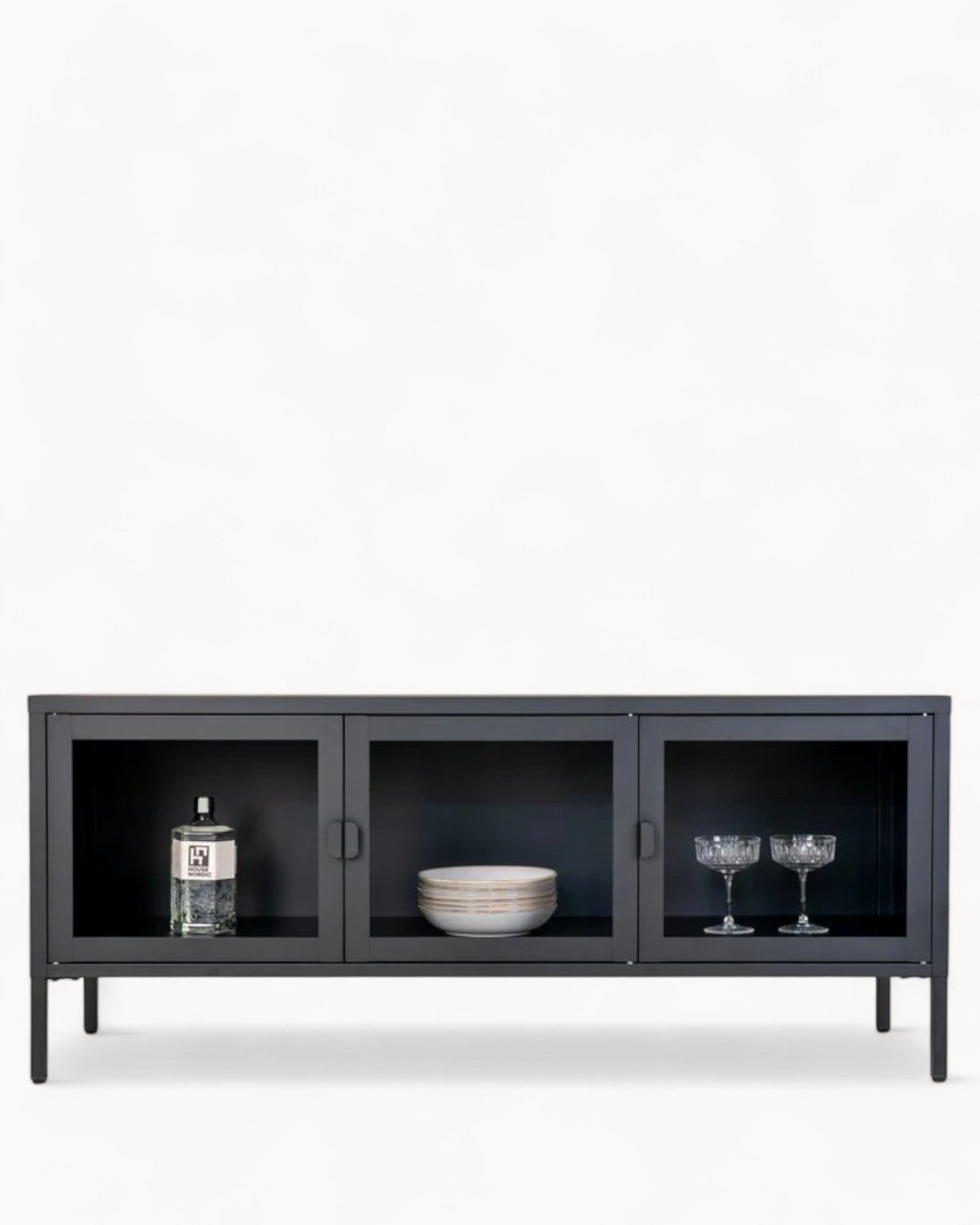 Brisbane TV Stand – Black TV Cabinet with Glass Doors 130x40x55 cm