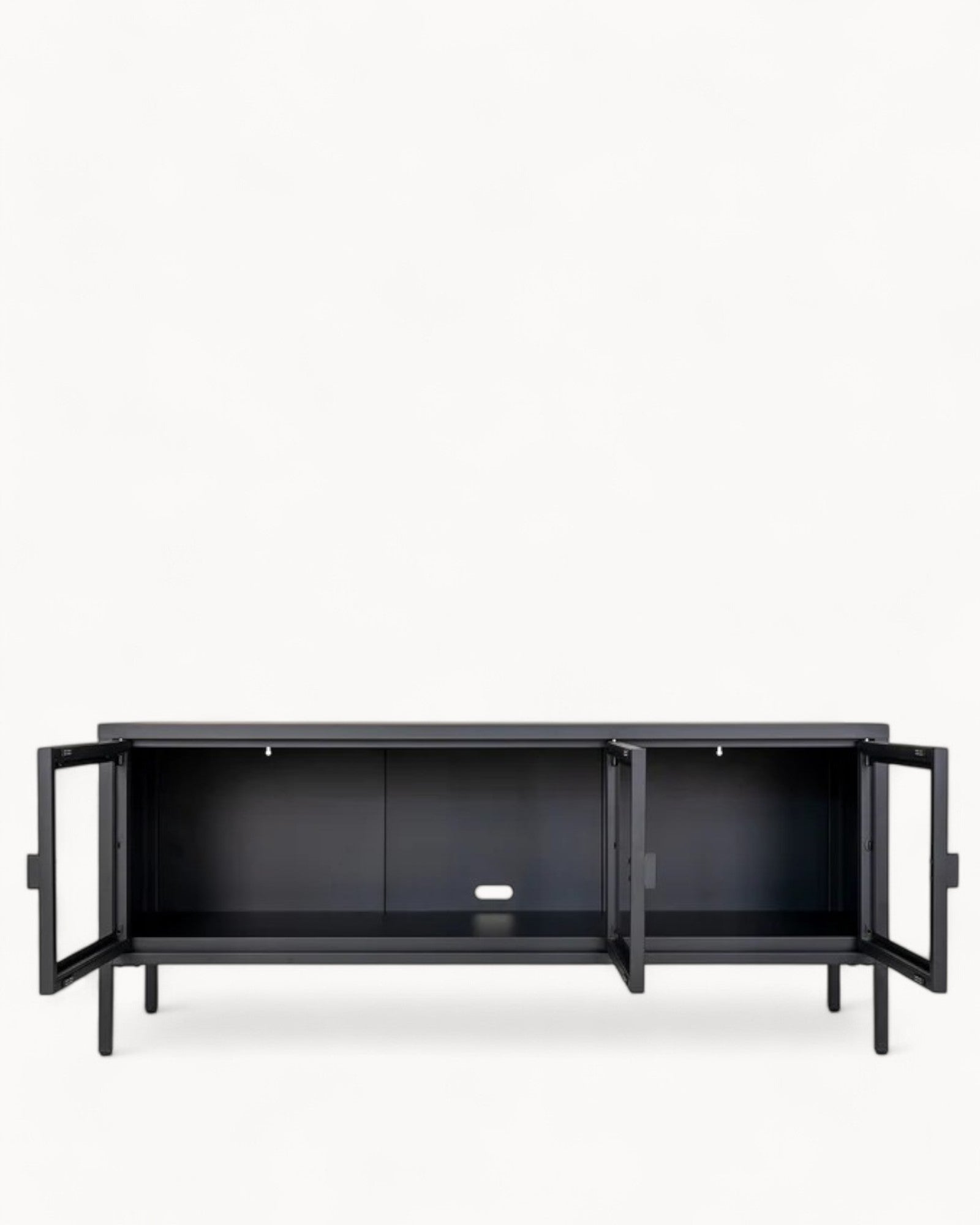 Brisbane TV Stand – Black TV Cabinet with Glass Doors 130x40x55 cm