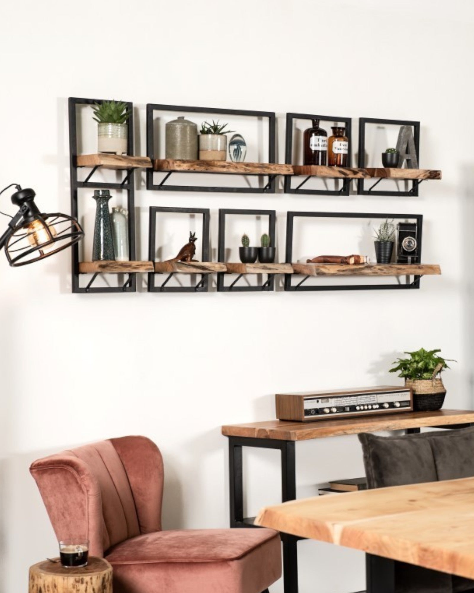 Levels Wandplank - Acaciahout & Metaal - Natuurlijk/Zwart - 25x22x32 cm