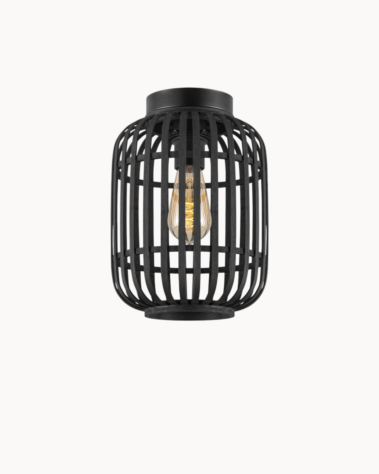 Plafondlamp - Zwart Bamboe Kap - 21.5x30cm - Minimalistisch Ontwerp