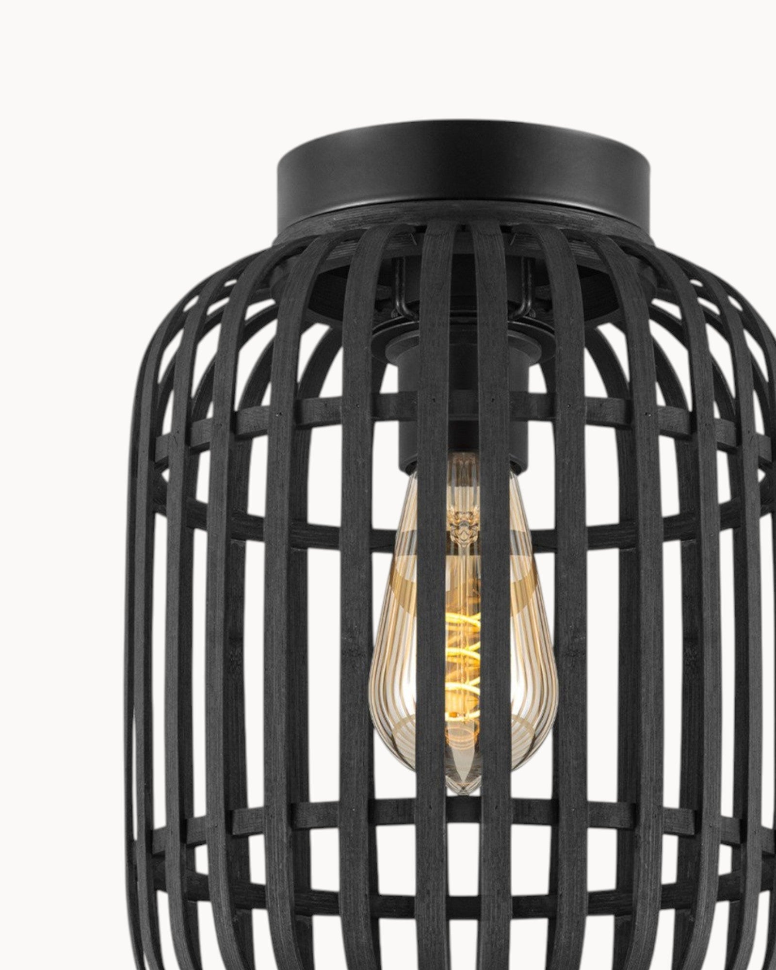 Ceiling Lamp – Black Bamboo Shade – 21.5x30cm – Minimalist Design