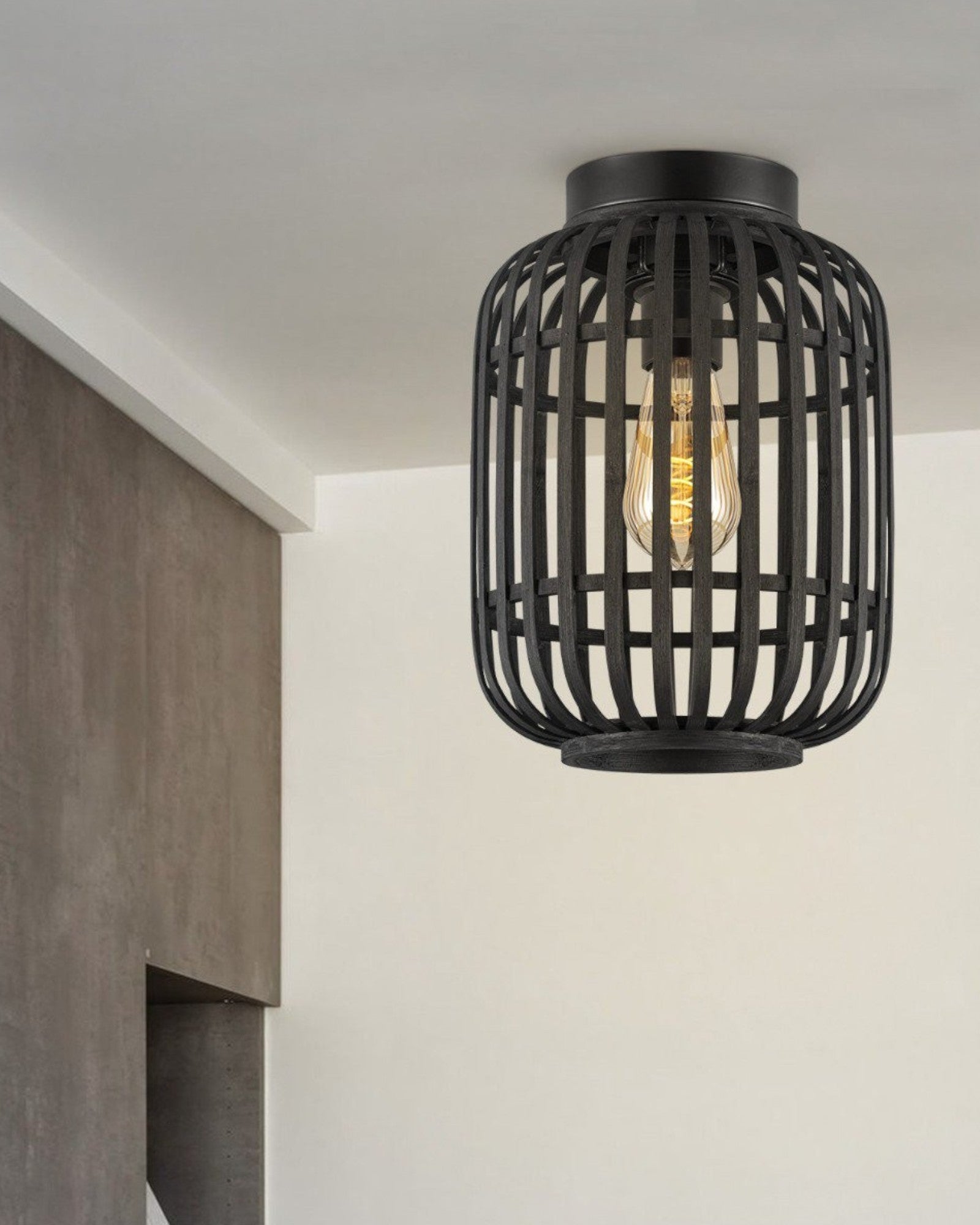 Plafondlamp - Zwart Bamboe Kap - 21.5x30cm - Minimalistisch Ontwerp