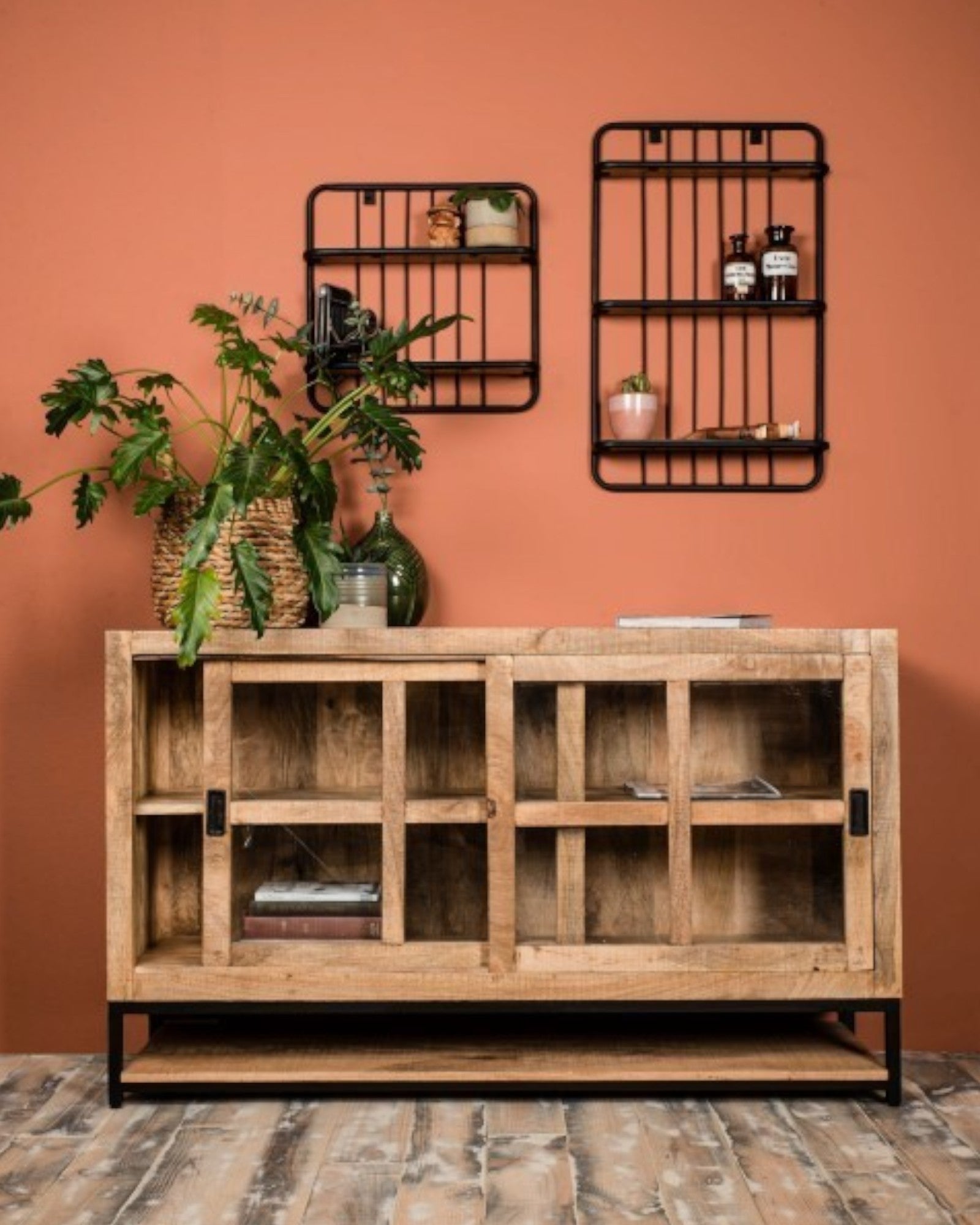 Wandplank – HSM Collectie – Mangohout & Metaal – 50x12x50 cm – Naturel/Zwart