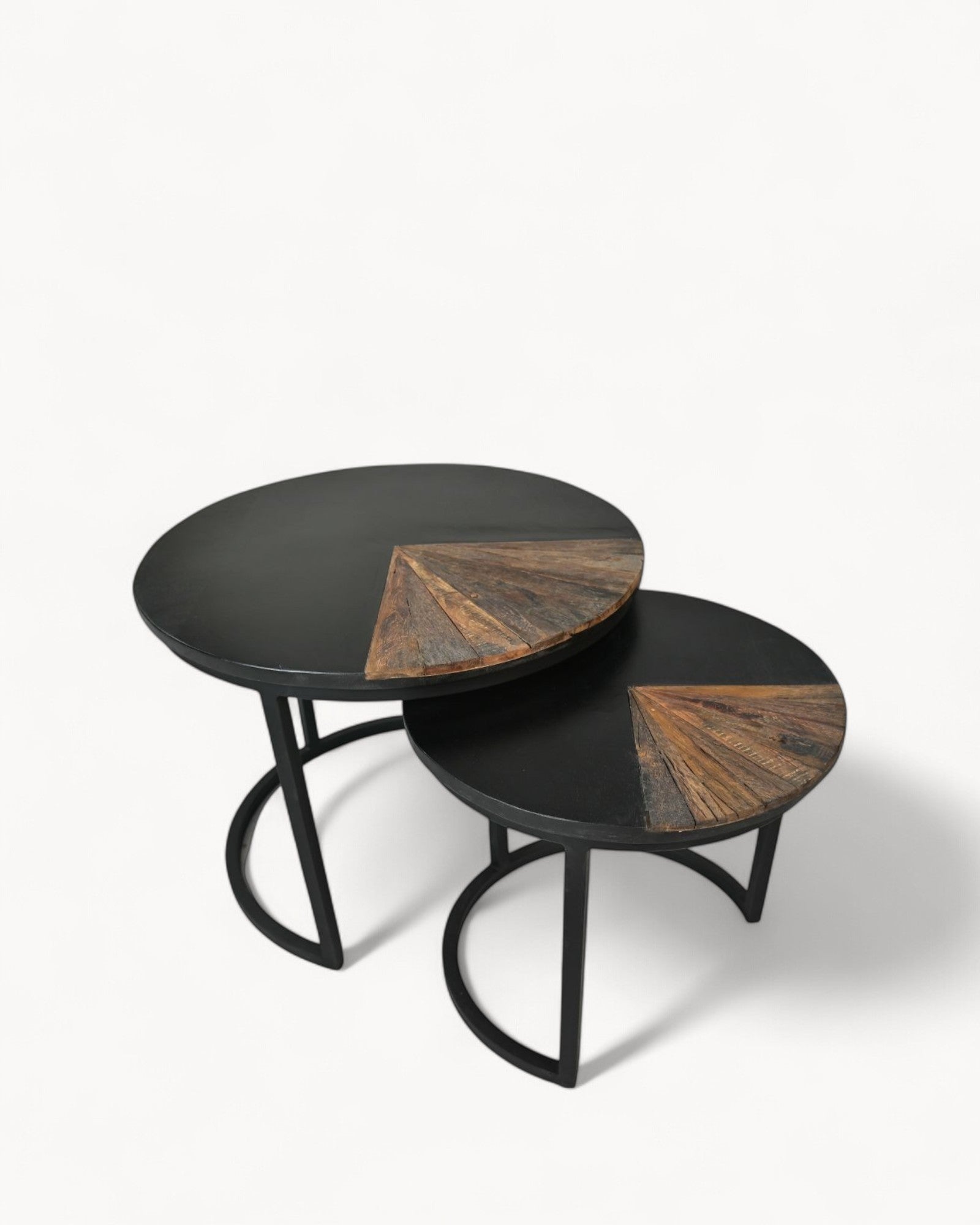 Coffee Table Set - HSM Collection Ronin - Round Teak Metal - Natural/Black