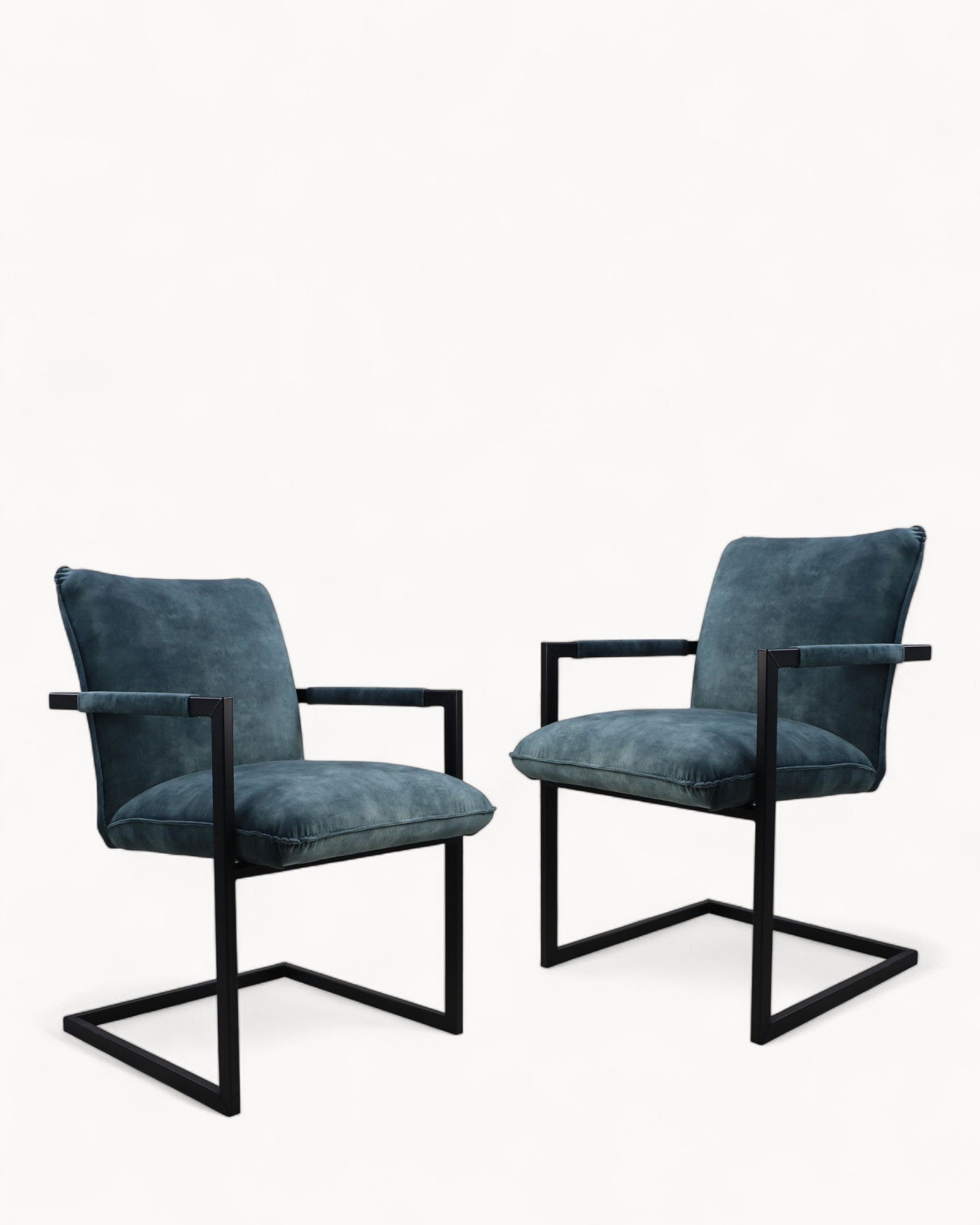 HSM Collectie Eetkamerstoelen Set van 2 - Blauw fluweel - Zwarte poten