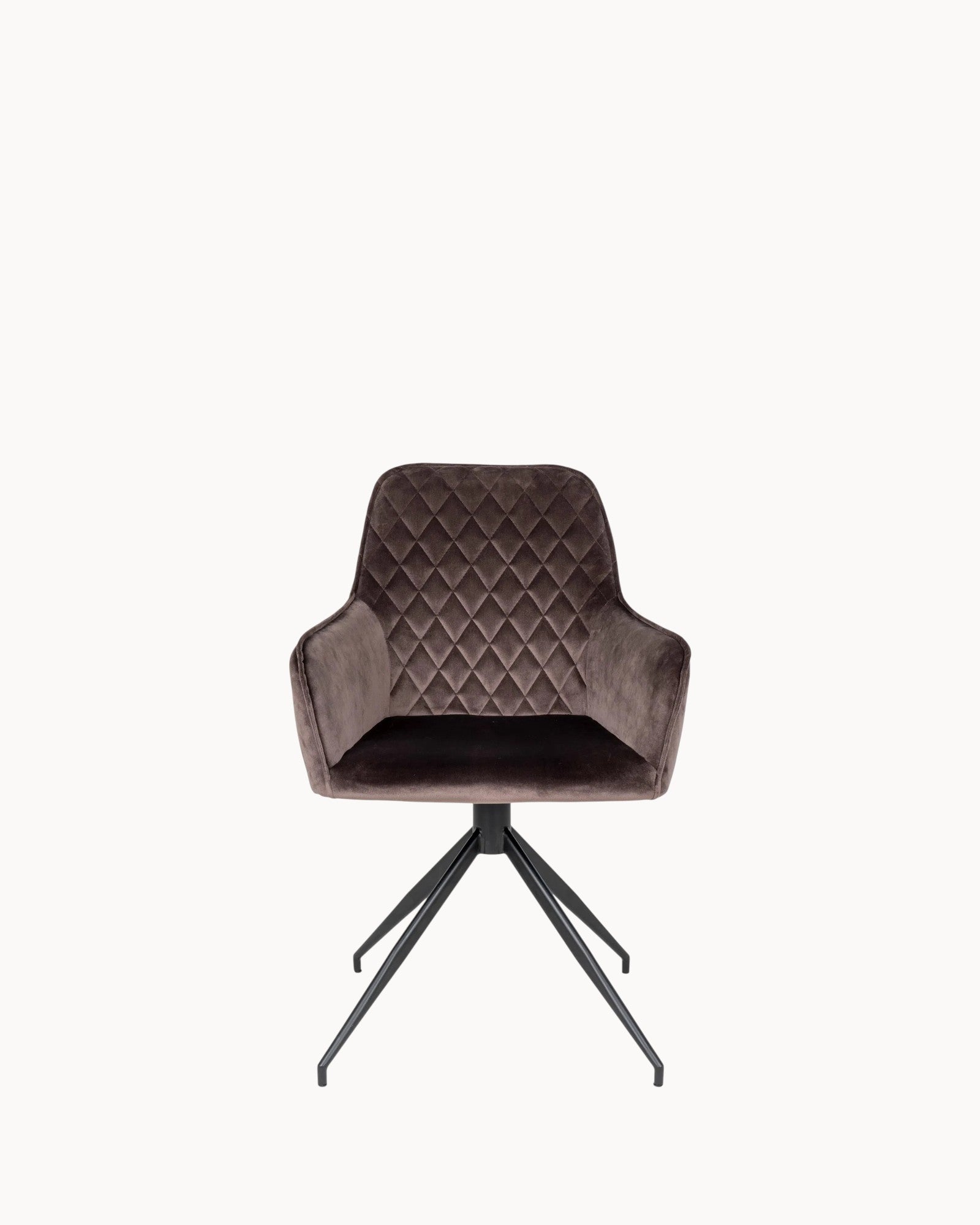 Harbo Dining Chair – Swivel, Velvet Mushroom, Black Metal Legs