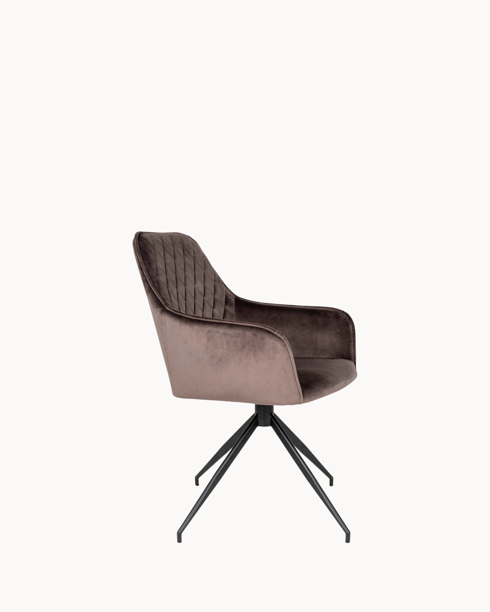 Harbo Dining Chair – Swivel, Velvet Mushroom, Black Metal Legs