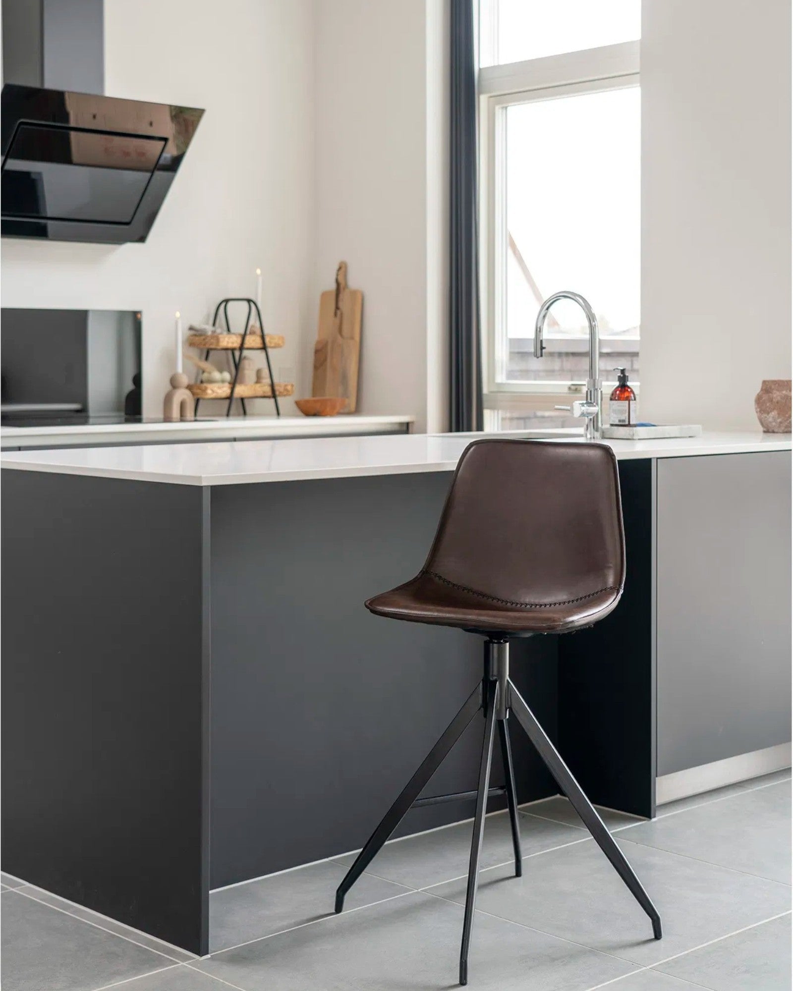 Counter Chair - Monaco - Brown PU Leather - Black Metal Legs - 96cm Height
