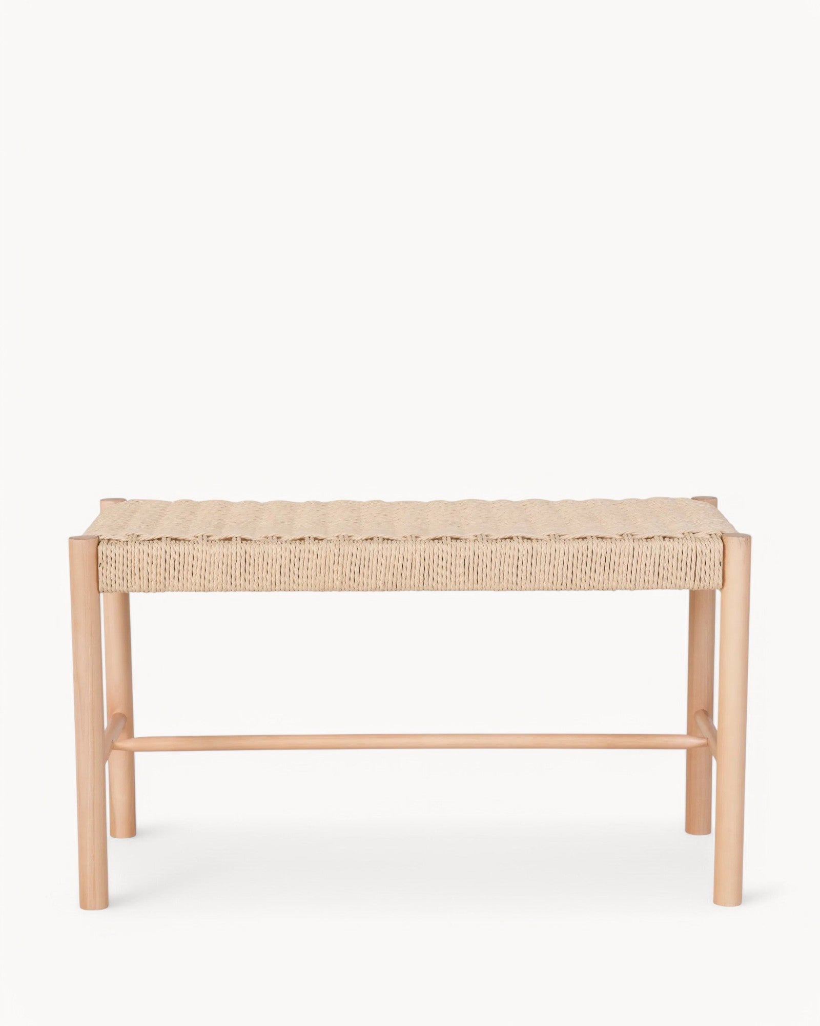 Abano Bench - Natural Wood with Rattan Seat - 80 cm, Poplar Wood, Beige