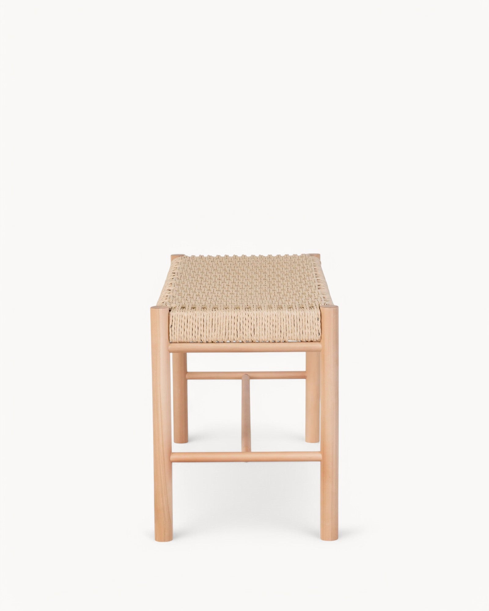 Abano Bench - Natural Wood with Rattan Seat - 80 cm, Poplar Wood, Beige