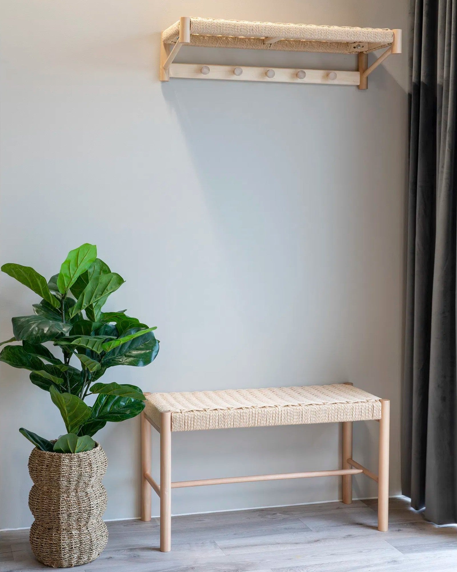 Abano Bench - Natural Wood with Rattan Seat - 80 cm, Poplar Wood, Beige